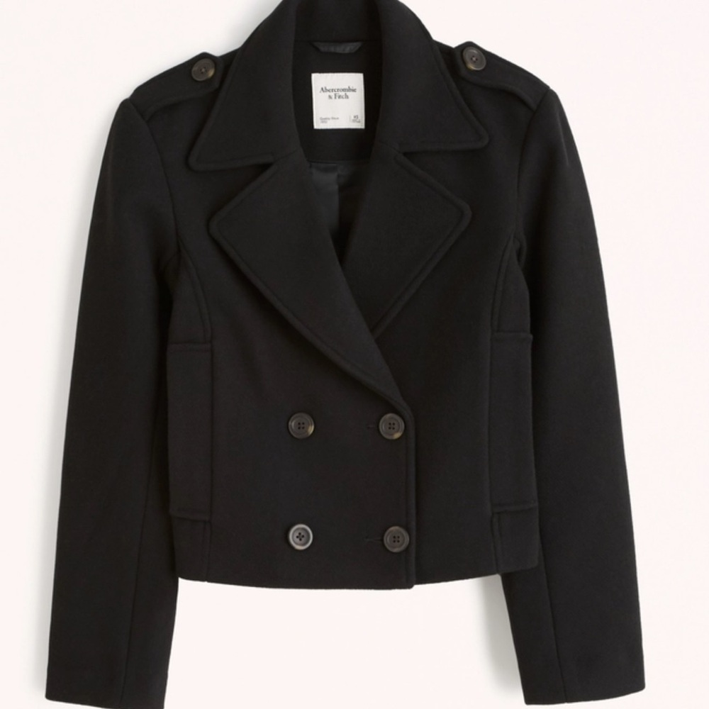 Abercrombie & Fitch Wool Blend Womens Double Breasted Cropped Pea Coat